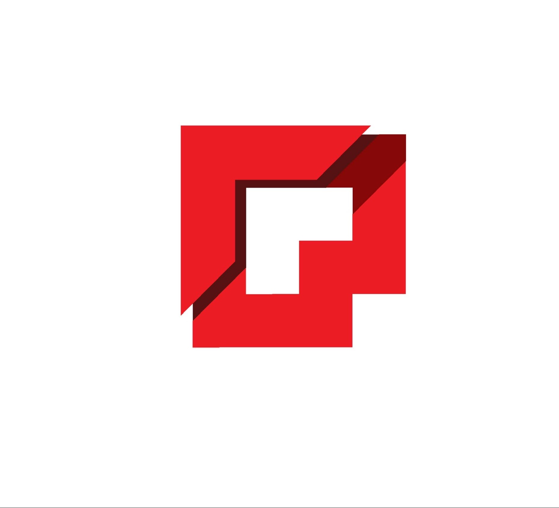 Abstrakcyjne logo w kolorze czerwonym, składające się z kwadratowych elementów tworzących literę 'G' z białym negatywem w środku, z subtelnym efektem cienia dodającym głębi.