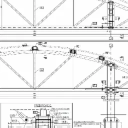 Rzut techniczny fragmentu konstrukcji stalowej, detale połączeń śrubowych i kotew fundamentowych, oznaczenia elementów KR-1, KR-2, KR-3, KR-4, ST-3, PZ, przekrój E-E w skali 1:5.