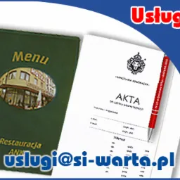 Zielone menu restauracji obok dokumentu prawnego z czerwonym długopisem.