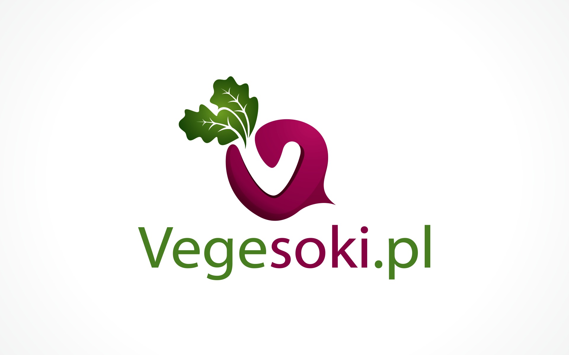 Logo firmy Vegesoki.pl z elementami graficznymi buraka i zielonych liści na białym tle.