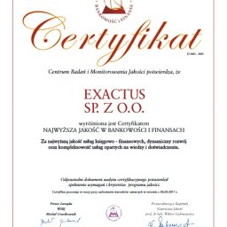 Certyfikat Najwyższa Jakość w Bankowości i Finansach