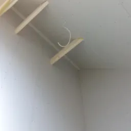 Montaż sufitu podwieszanego z płyt kartonowo-gipsowych, widoczne drewniane elementy konstrukcyjne i wystający przewód elektryczny.