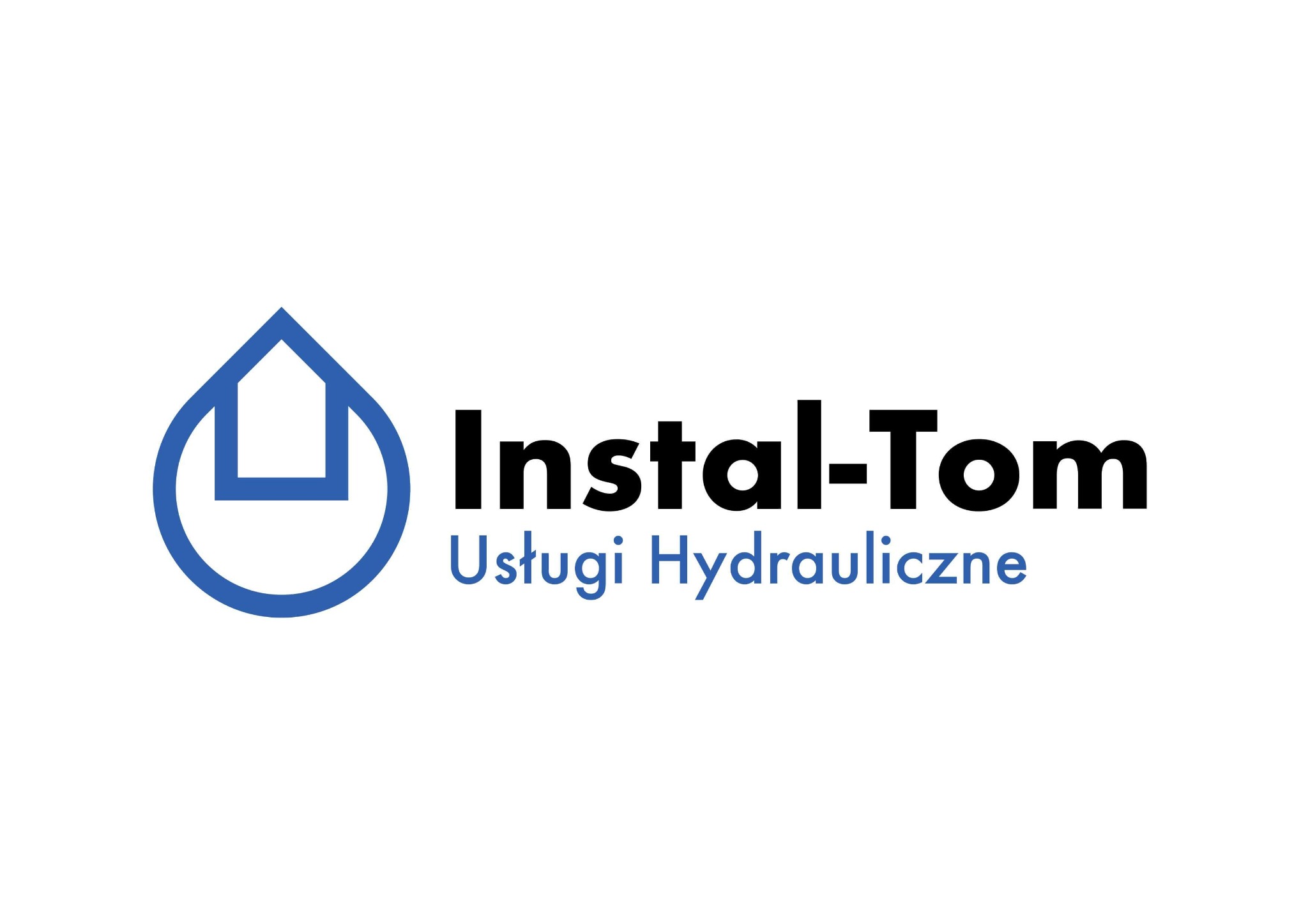 Logo firmy Instal-Tom Usługi Hydrauliczne z niebieskim symbolem domu w okręgu i czarnym napisem Instal-Tom oraz niebieskim napisem Usługi Hydrauliczne pod spodem.