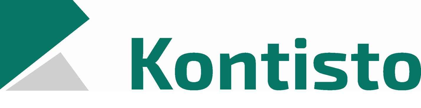 Logo firmy księgowej Kontisto z zielonym napisem i geometrycznym symbolem w odcieniach zieleni i szarości.