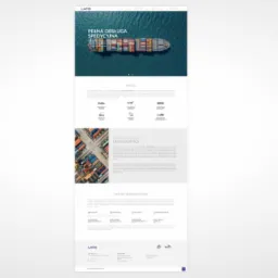 Strona internetowa firmy logistycznej Latis z widocznym zdjęciem kontenerowca na morzu w nagłówku oraz sekcjami opisującymi ofertę transportową i usługi spedycyjne.