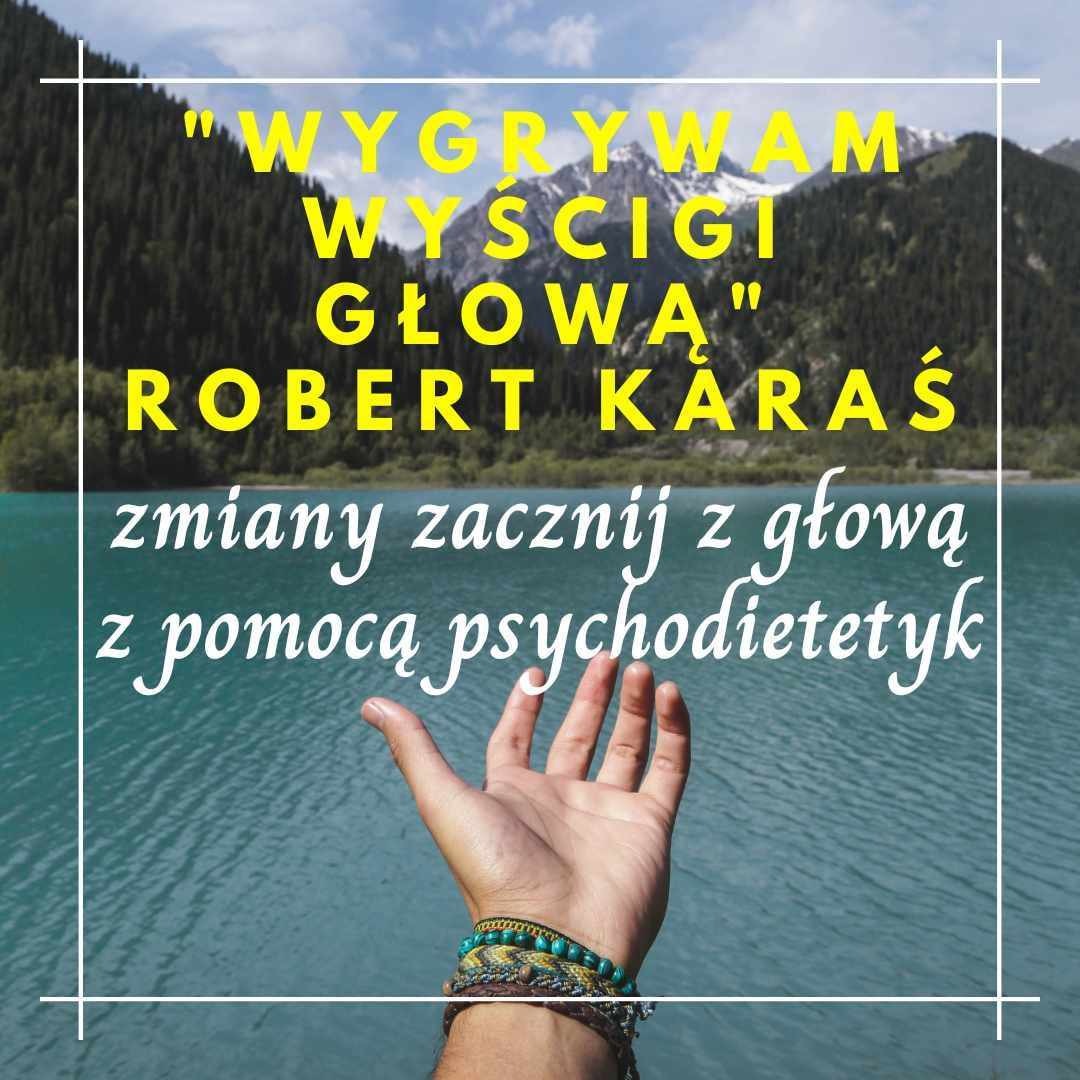 Grafika reklamowa psychodietetyka z hasłem 'zmiany zacznij z głową z pomocą psychodietetyk', dłoń z bransoletkami na tle górskiego jeziora i lasu.