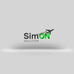 Kukka Arkadiusz Kwiatkowski - Logo firmy SimON Solution z sylwetką samolotu w górnej części litery 'N', utrzymane w szaro-zielonej kolorystyce na jasnoszarym tle.