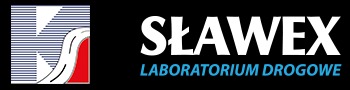 Logo firmy Sławex Laboratorium Drogowe, z abstrakcyjnym symbolem drogi w lewym górnym rogu.