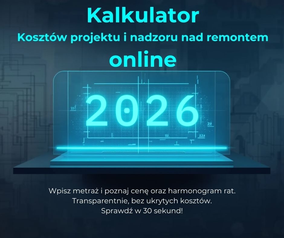 Kalkulator kosztów projektu online z rokiem 2026 w neonowej stylistyce, oferujący transparentne wyceny i harmonogram rat. Szybka kalkulacja w 30 sekund.