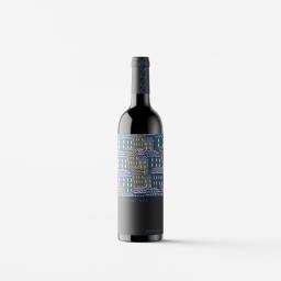 Projekt etykiety na butelkę wina.
Grafika przedstawia miasto, proste jak i ciasne.