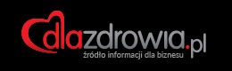 Logo serwisu dlazdrowia.pl z czerwonym sercem wkomponowanym w literę 'd' i podtytułem 'źródło informacji dla biznesu' na czarnym tle.