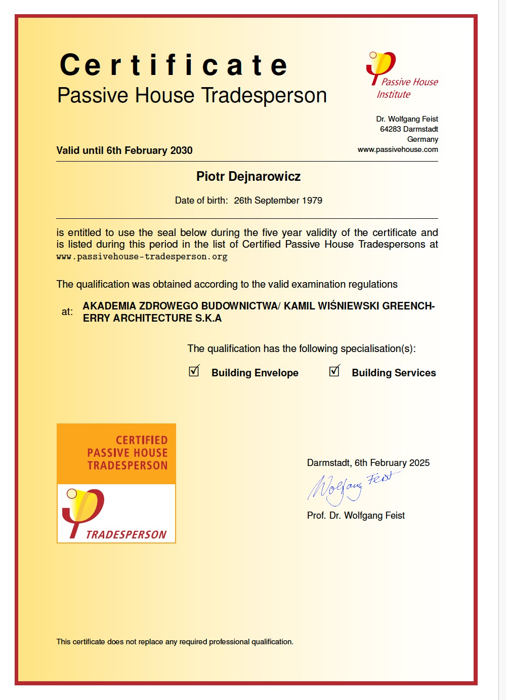 Międzynarodowy Certyfikat Mistrza Budownictwa Pasywnego