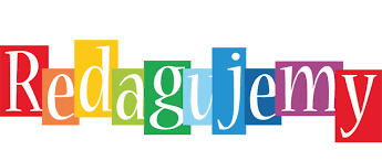 Kolorowe logo firmy 'Redagujemy' z białymi literami na prostokątnych tłach w odcieniach tęczy.