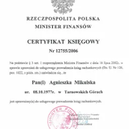CERTYFIKAT KSIĘGOWY Nr 12755/2006