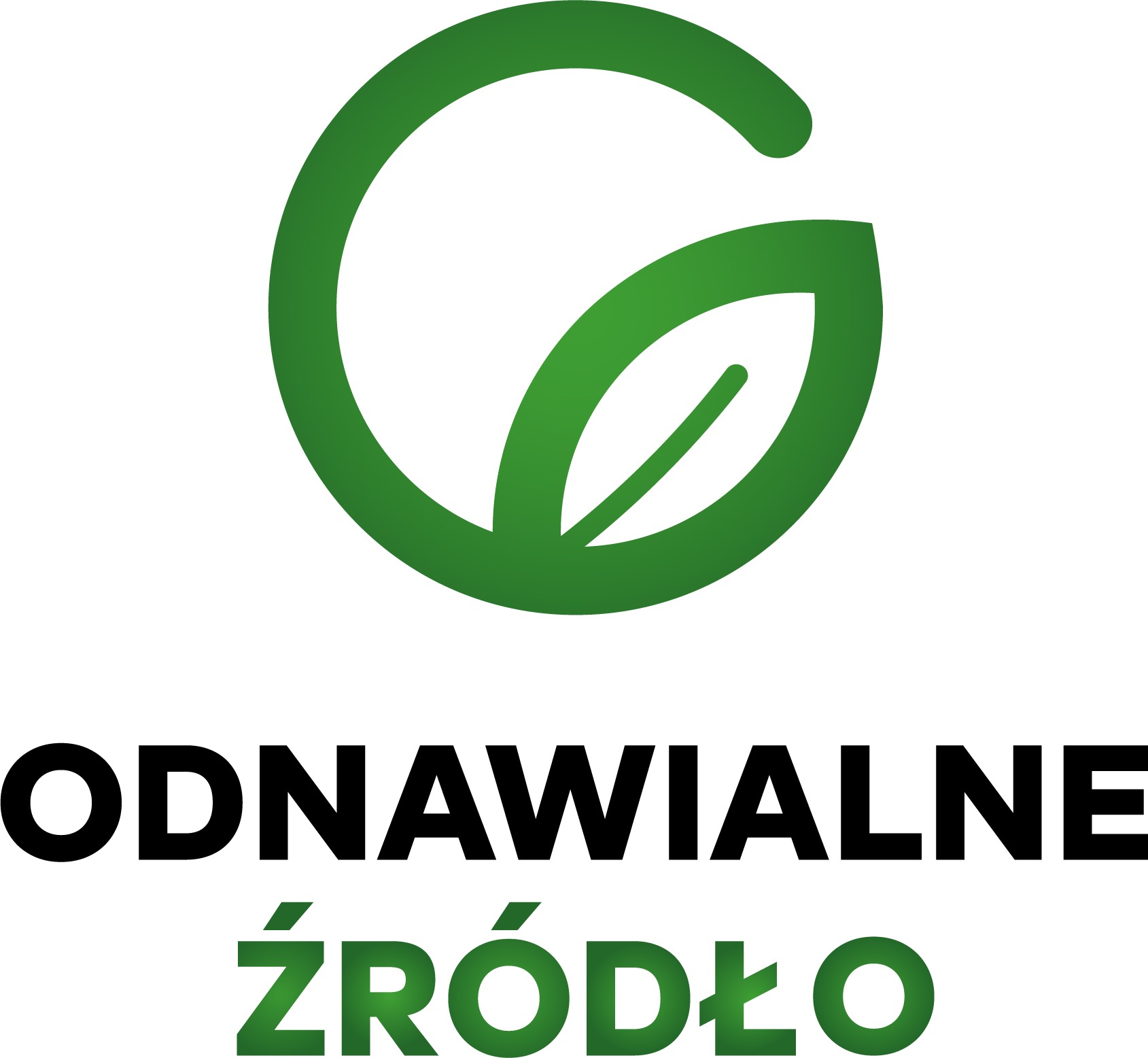 Graficzne logo przedstawiające zielony symbol liścia wpisanego w okrąg, umieszczone nad czarnym napisem 'ODNAWIALNE' i zielonym napisem 'ŹRÓDŁO'.