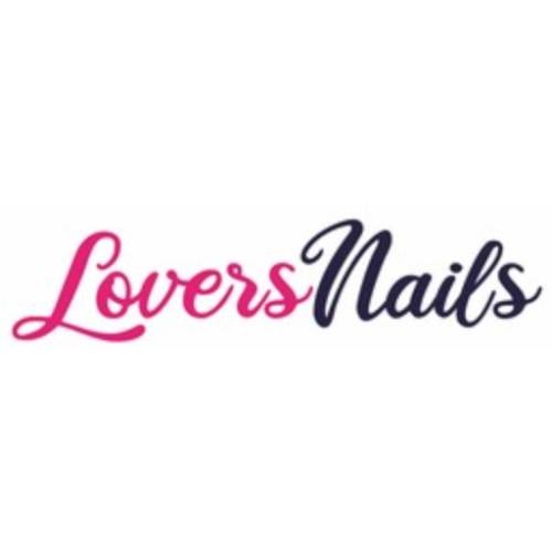 Logo firmy Lovers Nails w kolorze różowym i granatowym na białym tle.