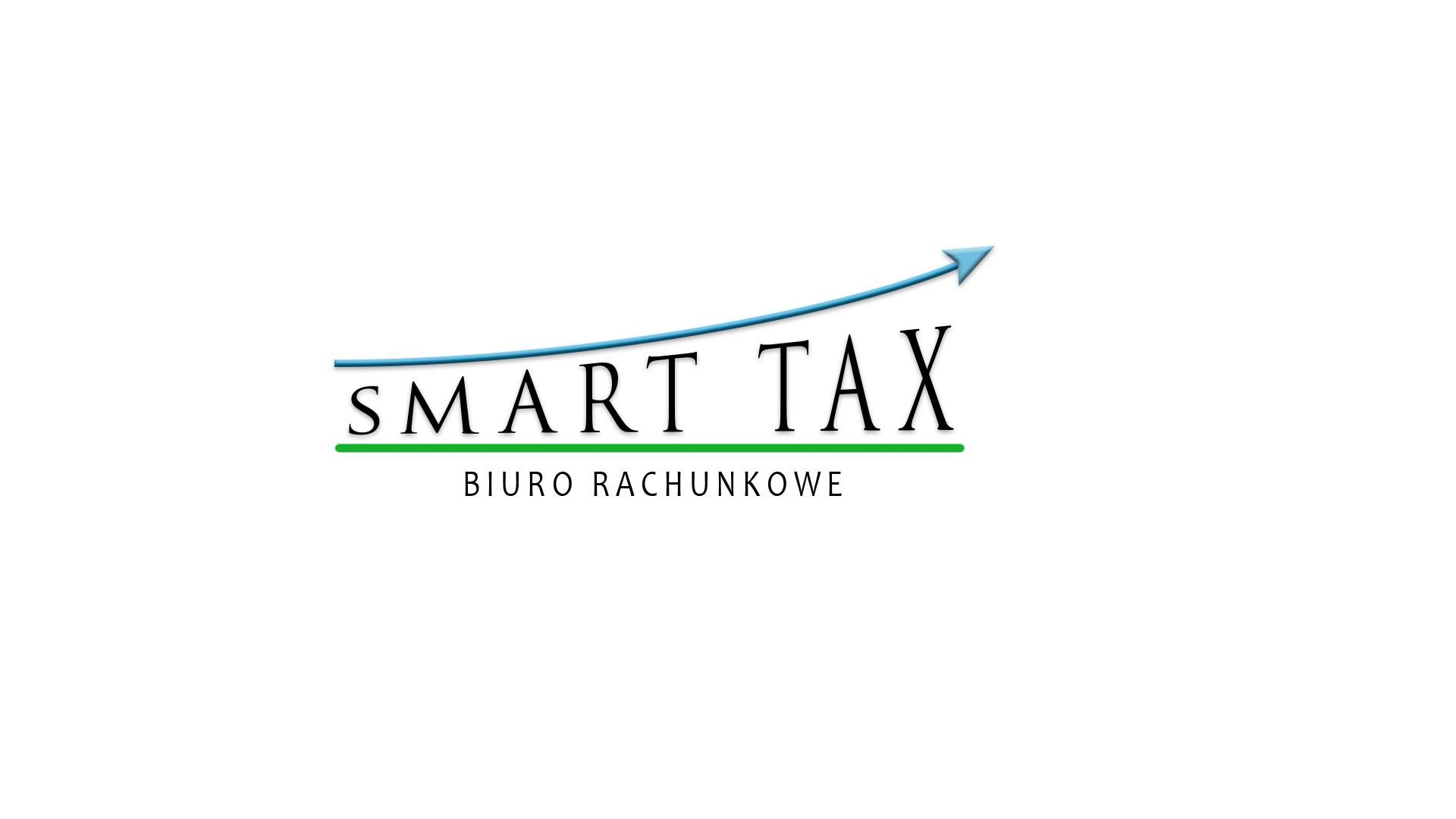 Logo biura rachunkowego Smart Tax z niebieską strzałką skierowaną w górę, symbolizującą wzrost i rozwój.