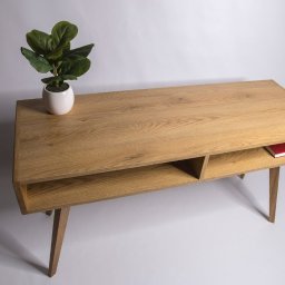 Dębowe biurko - Konsola Maya w stylu skandynawskim z dwiema półkami. Dąb, Drewniany, Ręcznie Robiony.