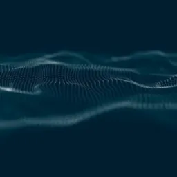 Abstrakcyjna wizualizacja danych: falująca powierzchnia z połączonych kropek na ciemnoniebieskim tle, sugerująca analizę danych lub modelowanie.