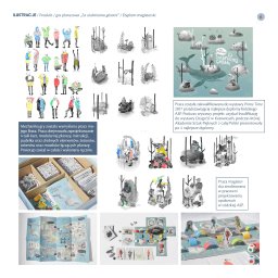 Weronika Olszewska - Ilustracje i zdjęcia prototypu gry planszowej 'Za siedmioma górami' przedstawiające postacie, planszę, karty i pudełko, ukazujące ręcznie wykonany charakter projektu.