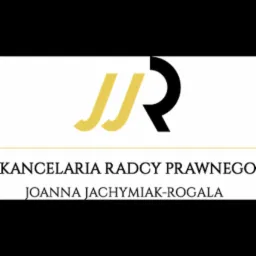 Logo Kancelarii Radcy Prawnego Joanna Jachymiak-Rogala z inicjałami 'JR' w kolorze złotym i czarnym, umieszczone nad nazwą kancelarii.