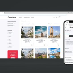 KOALAS.DIGITAL SPÓŁKA Z OGRANICZONĄ ODPOWIEDZIALNOŚCIĄ - Responsywna strona internetowa Grenton na laptopie i smartfonie. Prezentacja oferty szkoleń smart home z widokiem na miasta: Łódź, Kraków, Rzeszów.