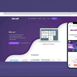 KOALAS.DIGITAL SPÓŁKA Z OGRANICZONĄ ODPOWIEDZIALNOŚCIĄ - Responsywna strona internetowa Abi-soft na laptopie i smartfonie, prezentująca implementacje ERP i BI. Nowoczesny design, Kraków.