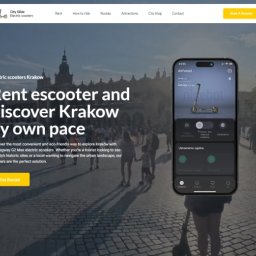 KOALAS.DIGITAL SPÓŁKA Z OGRANICZONĄ ODPOWIEDZIALNOŚCIĄ - Strona internetowa z ofertą wynajmu hulajnóg elektrycznych w Krakowie, z widokiem na Rynek Główny i aplikacją mobilną na pierwszym planie. Nowoczesny design, stonowana kolorystyka.