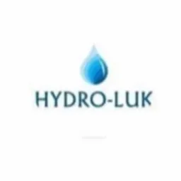 Logo firmy Hydro-Luk z niebieską kroplą wody nad nazwą.