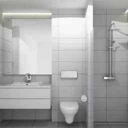 Projekt wnętrza łazienki. Marzeniem klienta była klasyczna, minimalistyczna prosta łazienka, w szarościach.