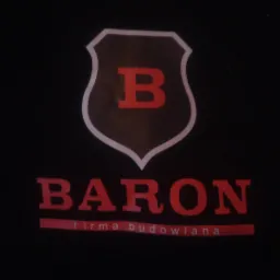 Logo firmy budowlanej BARON z literą B w tarczy.