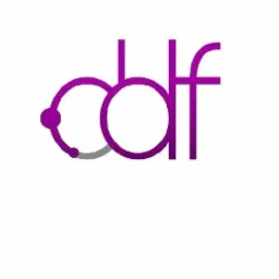 Abstrakcyjne logo w kolorze fioletowym, przedstawiające stylizowane litery 'dbf' na białym tle.
