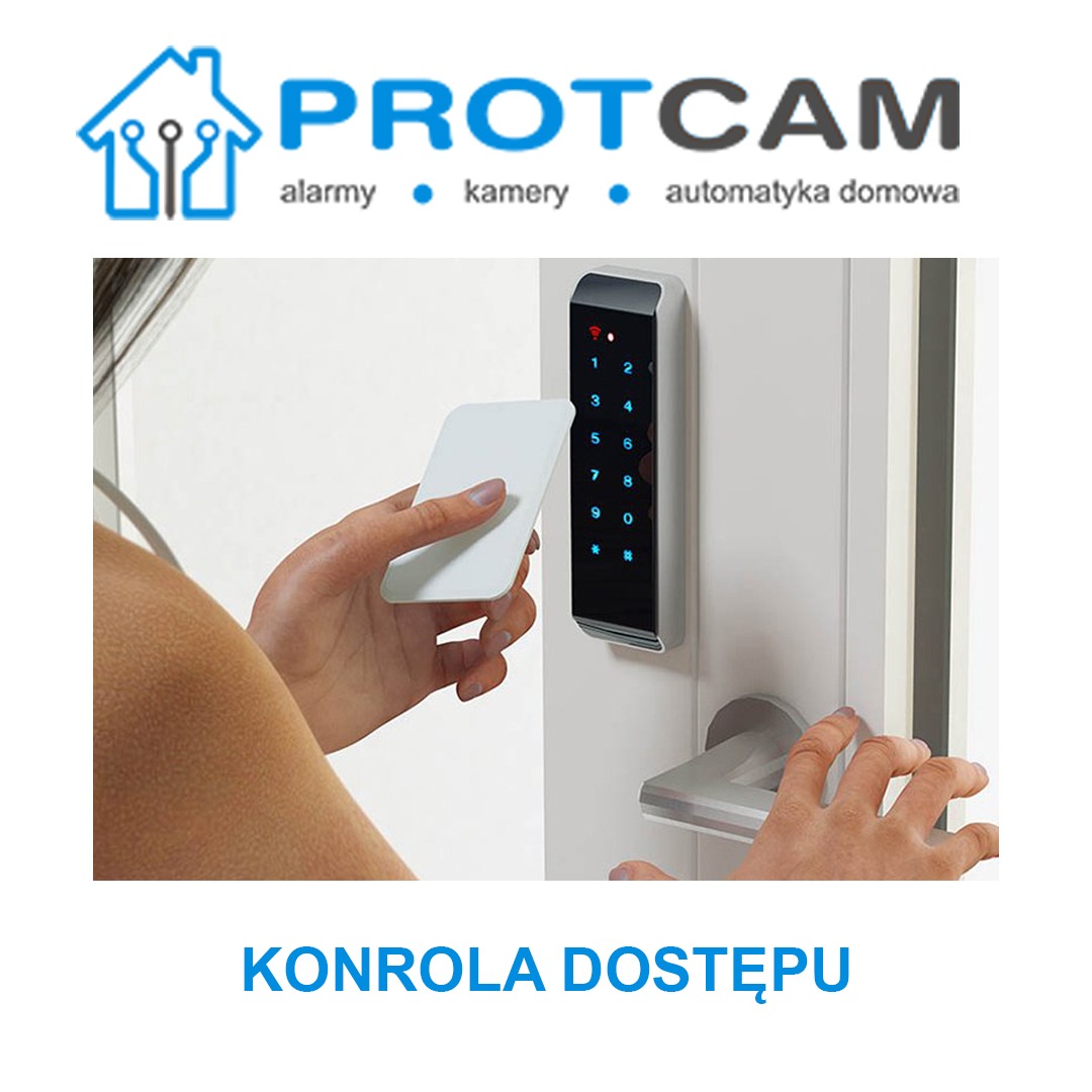 Otwieranie drzwi za pomocą karty zbliżeniowej i elektronicznego zamka z klawiaturą numeryczną.