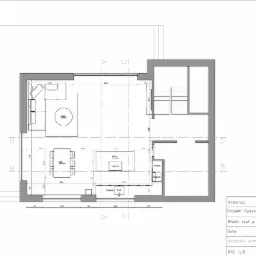 Rzut z g&oacute;ry na plan mieszkania z uwzględnionym układem mebli w salonie, jadalni i kuchni, z naniesionymi wymiarami i opisami sprzęt&oacute;w.