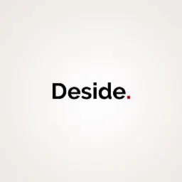Czarny napis 'Deside.' z małym czerwonym kwadratem po kropce na jasnym, gradientowym tle.