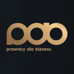 Złote logo firmy prawniczej 'pab' na czarnym tle, z napisem 'prawnicy dla biznesu' poniżej.