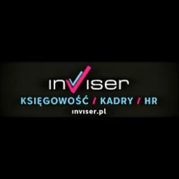 Logo firmy InViser z hasłem: Księgowość / Kadry / HR oraz adresem strony internetowej inviser.pl, na czarnym tle.