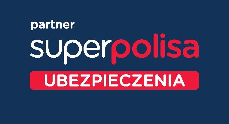 Logo Superpolisa Ubezpieczenia na granatowym tle, napis 'partner' w górnym lewym rogu.