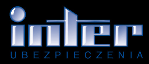 Logo firmy ubezpieczeniowej Inter Ubezpieczenia na czarnym tle, z charakterystycznym gradientem i niebieską obwódką liter.