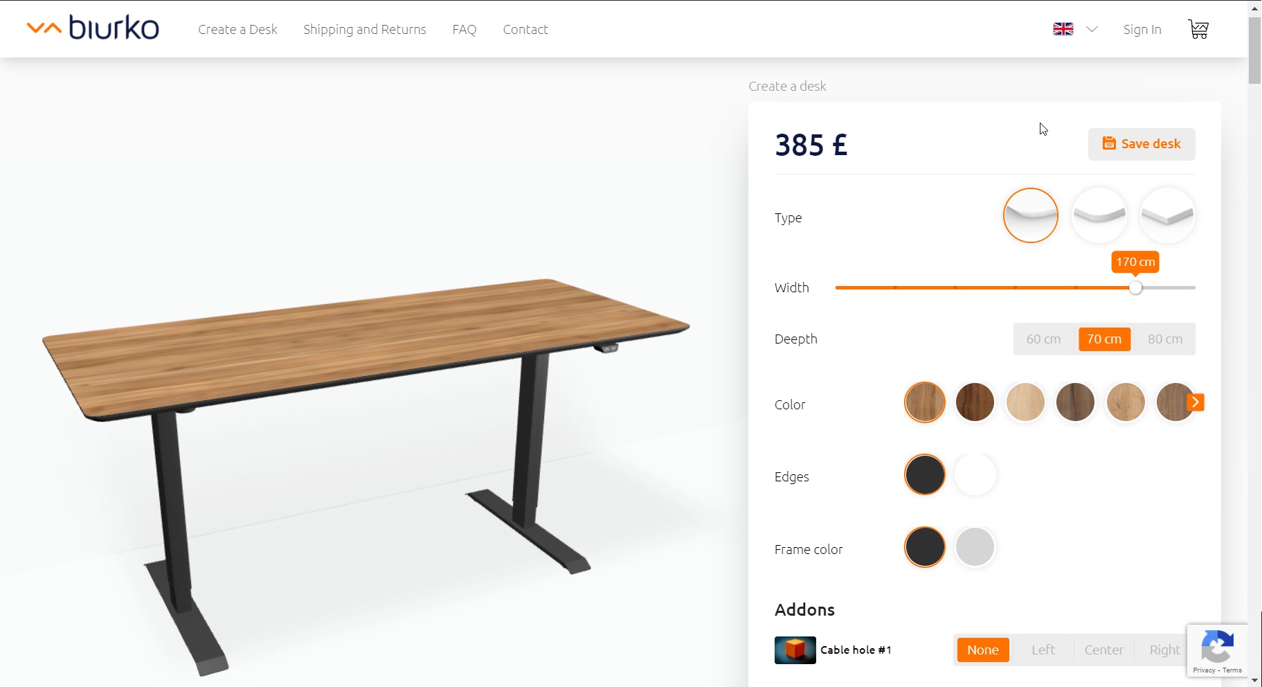 Rozbudowany, dynamiczny konfigurator biurek z podglądem biurka w 3D