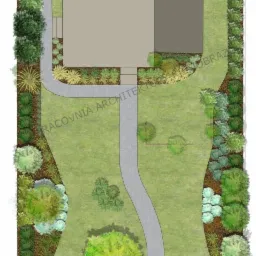 Fragment koncepcji zagospodarowania ogrodu o funkcji ozdobnej.