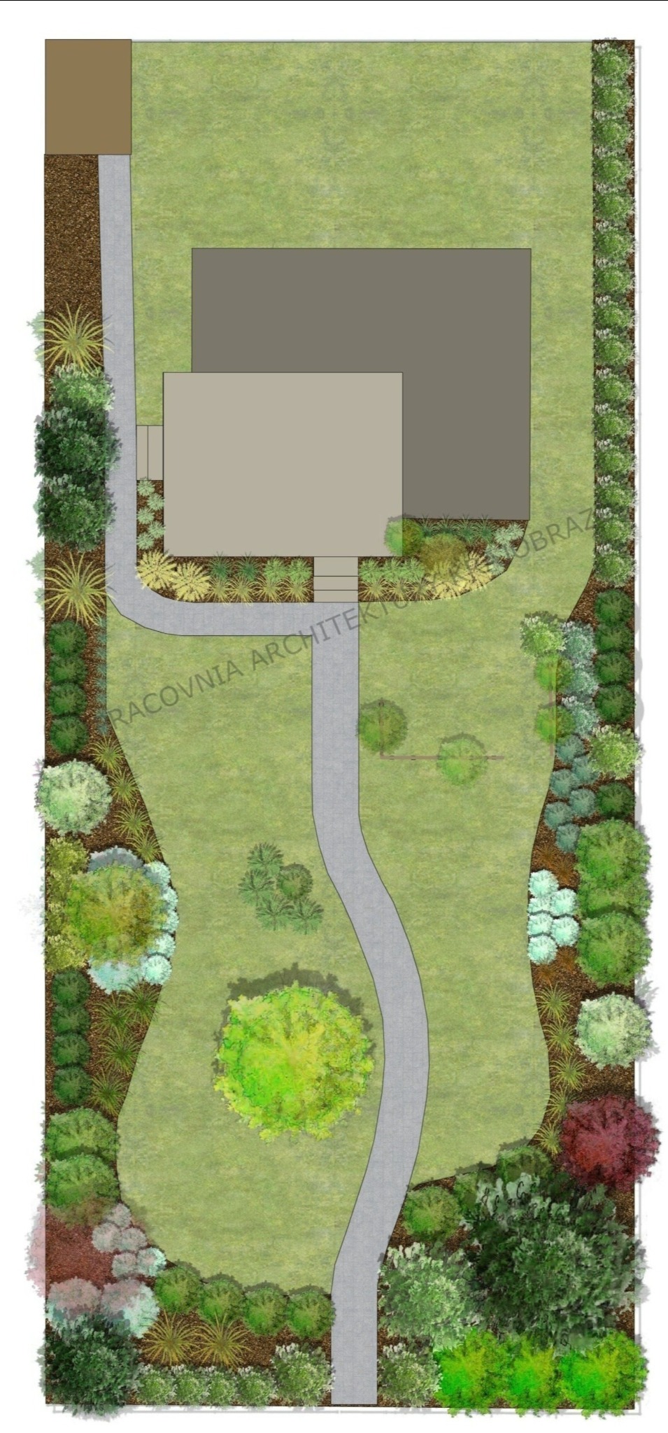 Fragment koncepcji zagospodarowania ogrodu o funkcji ozdobnej.