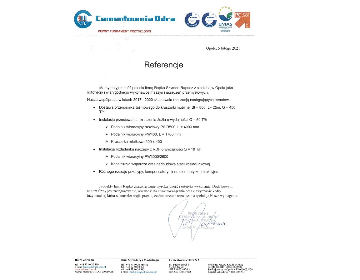 Referencje Cementownia Odra