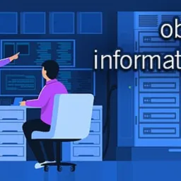 Ilustracja wektorowa przedstawiająca dwóch informatyków w serwerowni. Kobieta w fioletowej bluzce i białych spodniach wskazuje na monitor. Mężczyzna w fioletowej bluzce siedzi na krześle i pracuje...