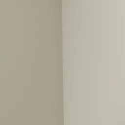 Świeżo pomalowany narożnik pokoju z widocznym przejściem między dwiema różnymi barwami beżu, podkreślonym przez ostre światło padające z góry.