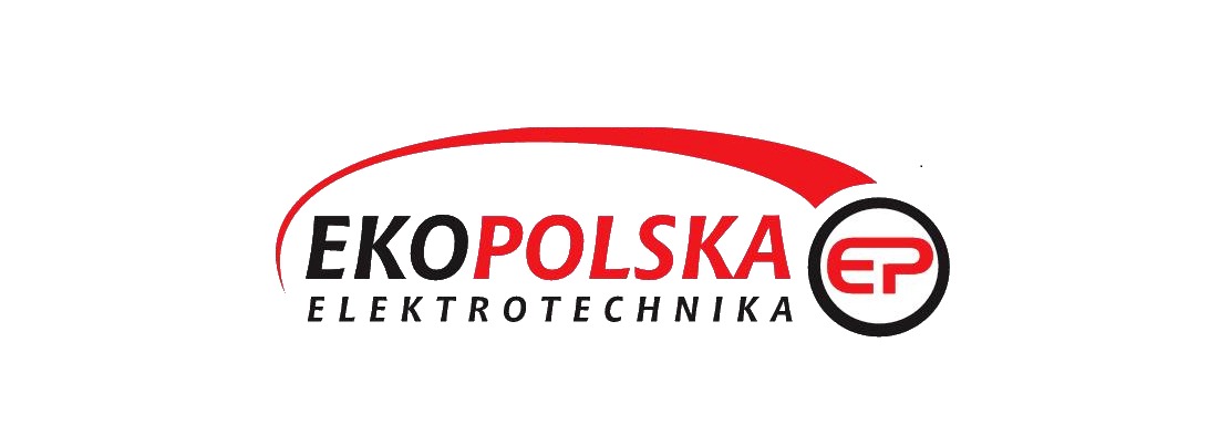 Logo firmy EkoPolska Elektrotechnika z czerwonym elementem graficznym nad napisem.