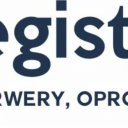 Logo firmy registro.pl z czerwonym kwadratem z białymi rozbłyskami po lewej stronie, ciemnoniebieskim napisem 'registro.pl' i ciemnoniebieskim tekstem 'DOMENY, SERWERY, OPROGRAMOWANIE' pod spodem.