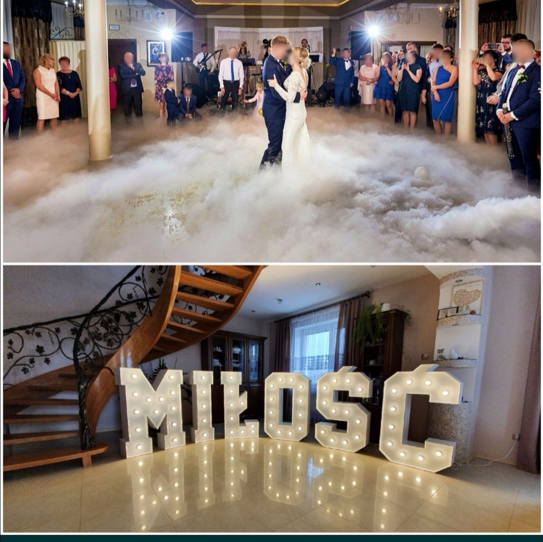 Ciężki dym podświetlany napis miłość