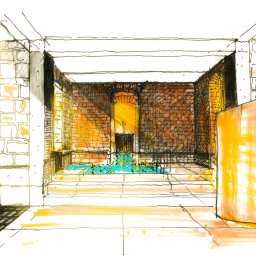 Szkic koncepcyjny adaptacji piwnic na domowe Spa z basenem w zabytkowym domu w Wynkach koło Olsztyna