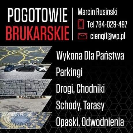 Pogotowie brukarskie z Gdańska: reklama usług brukarskich, parkingi, drogi, chodniki, schody, tarasy, opaski, odwodnienia. Kontakt: Marcin Rusinski, tel. 784-029-497, cienqil@wp.pl.